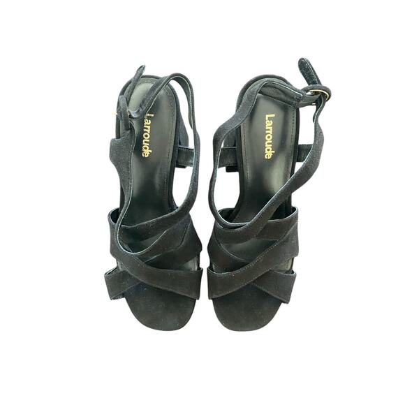 Larroude Bee Platform Sandals Suede Leather Ankle Strap Block Heel Party Sz 7.5 - Picture 3 of 10